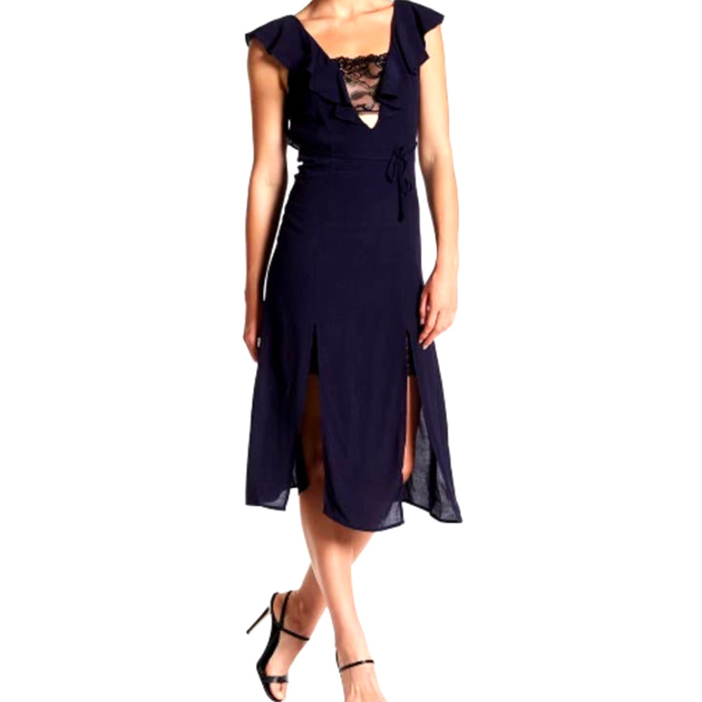 NWT, ARK & CO contrast lace ruffle dress dark navy size medium new